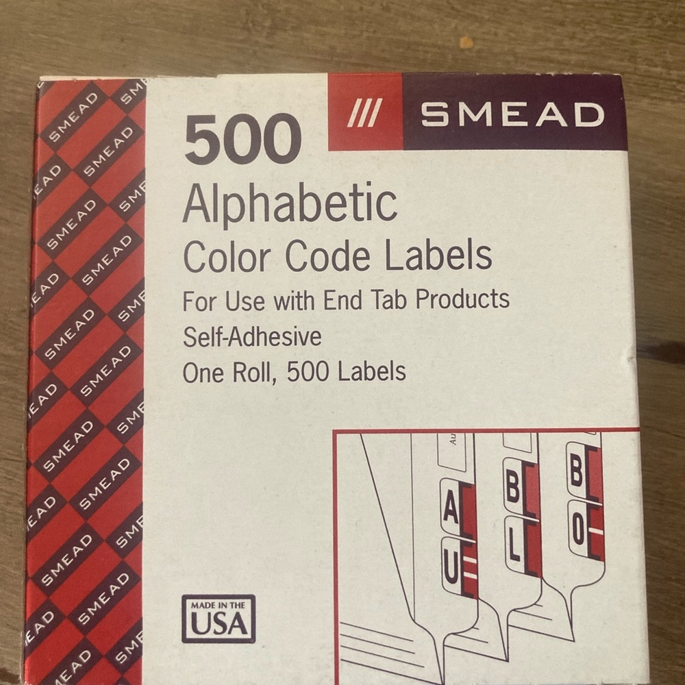 SMEAD 500 alphabetical color code labels NEW office